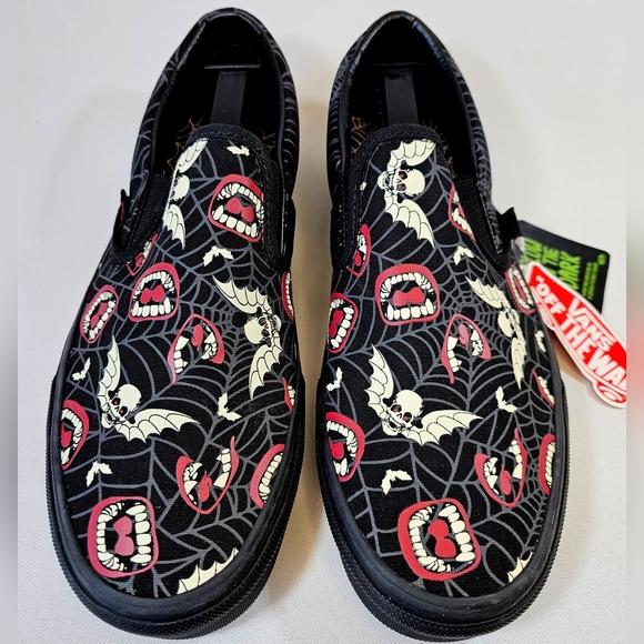 Vans Other - VANS CLASSIC SLIP-ONS GLOW FRIGHT BLACK-on-BLACK | Men’s Size 9.5☠️